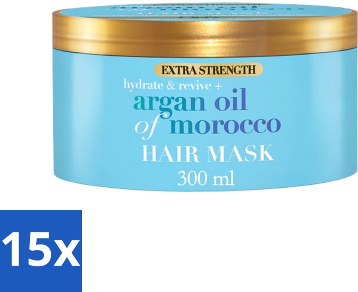 15 x OGX - Argan Oil of Morocco - Haarmasker - Extra Sterk - Voor Beschadigd Haar - 300 ml - Haarmasker - Arganolie - Haarherstel - Beschadigd Haar - Droog Haar