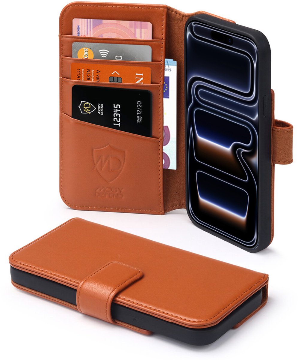 MobyDefend Hoesje - Geschikt voor iPhone 17 Pro - Luxe Leren Wallet Bookcase - Bruin