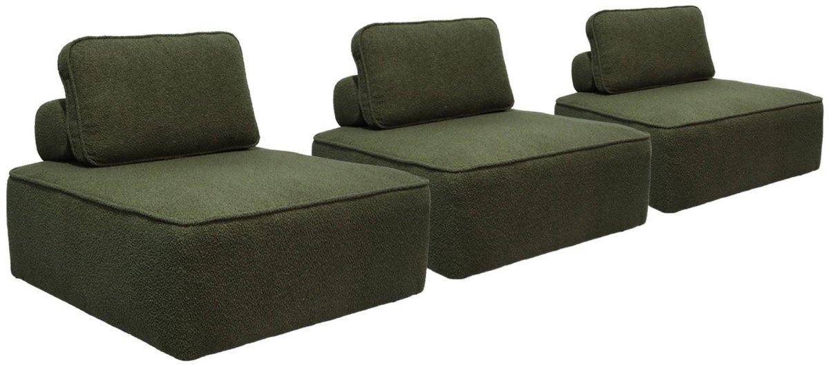 sweeek Set van 3 fauteuils voor modulaire bank boucléstof 1 zitplaats l 90 x b 90 x h 74cm - bao Kaki