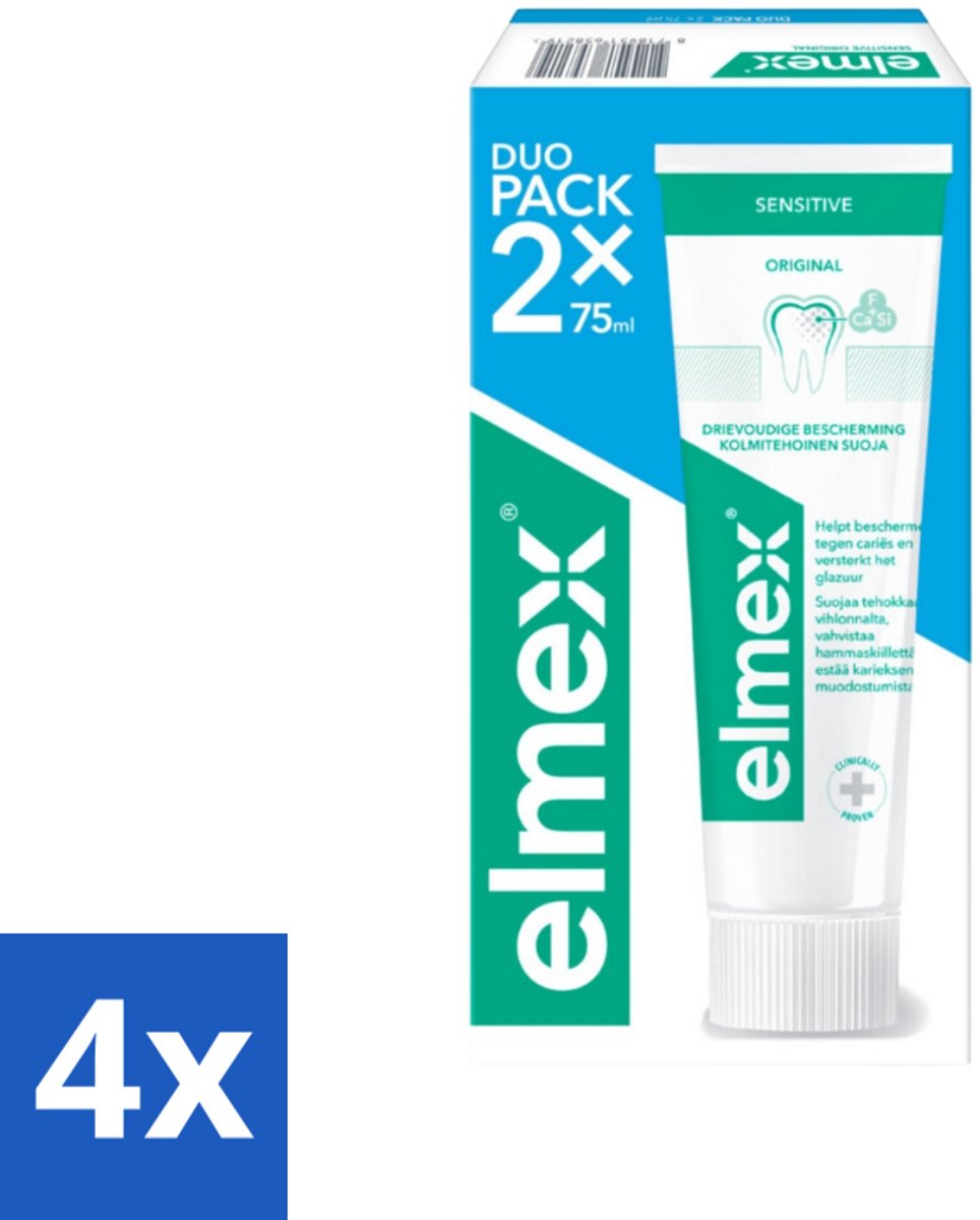 4 x Elmex - Tandpasta - Sensitive Duopack - Gevoelige Tanden - 2 x 75 ml - Tandpasta Gevoelige Tanden - Tandplak Verwijderen - Tandglazuur Versterken - Gevoelige Tanden Beschermen - Aminfluoride