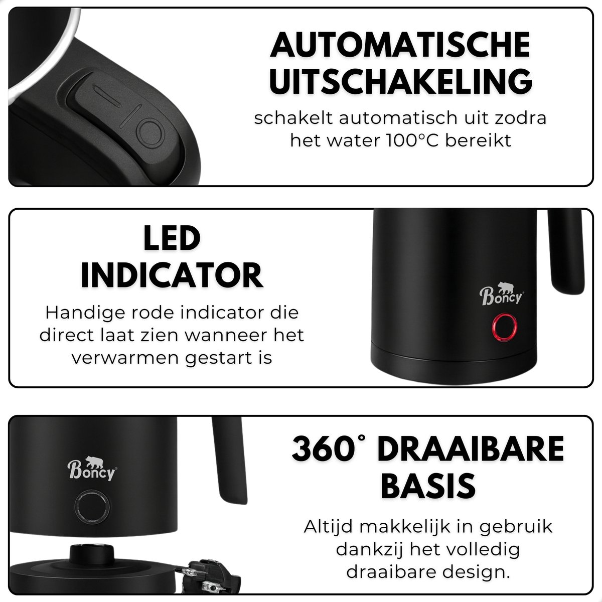 Boncy® Premium Mini Waterkoker - 0.5 Liter - Kleine Reiswaterkoker RVS Zwart - Reis Waterkokers voor Camping Hotel Senioren - Klein Draagbare Travel Water Koker Grijs - 0,5 L Retro — afbeelding 4