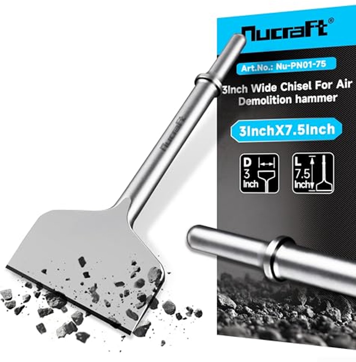 Pneumatische Beitel 3 Inch Breed voor Tegels en Dunne Lagen - Luchtdruk Beitel met 0.401 Inch Schacht