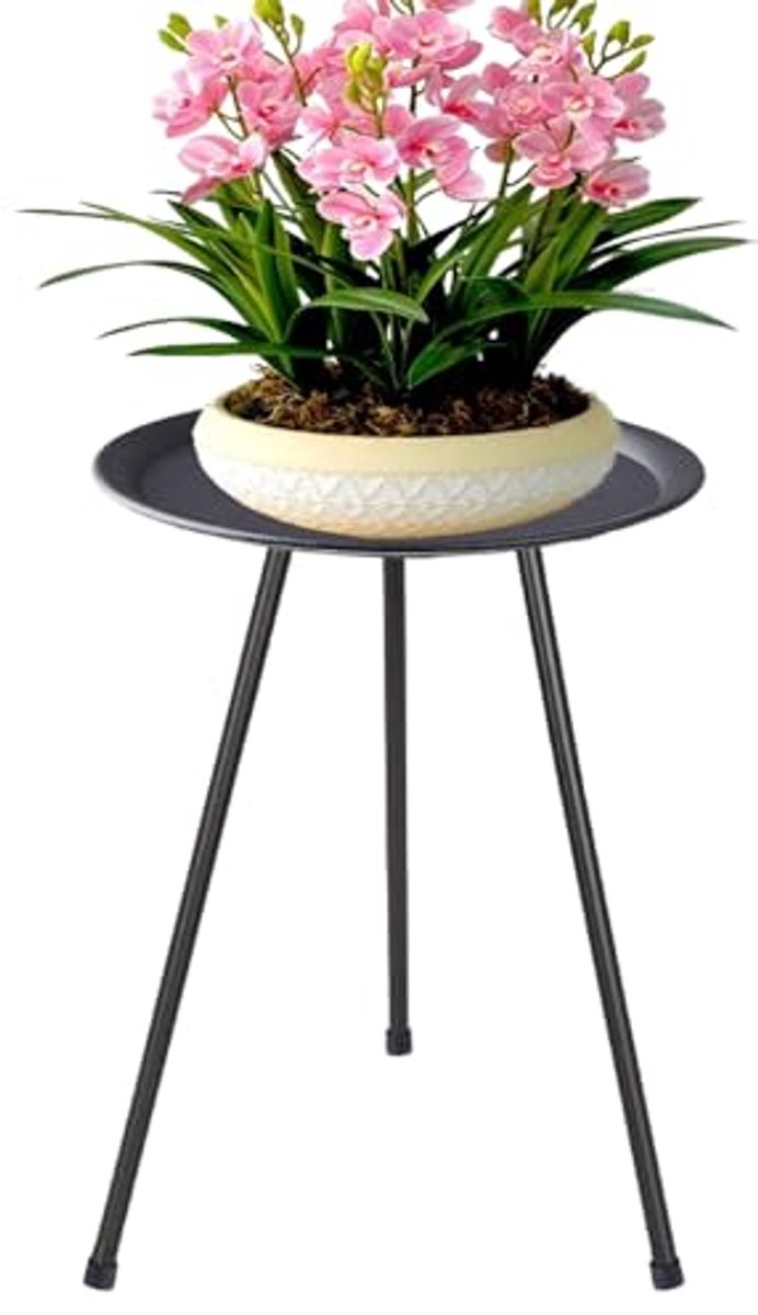 Moderne Plantenstandaard en Bijzettafel van 50 cm voor Binnen en Buiten, Ronde Metalen Tafel voor Multifunctioneel Gebruik