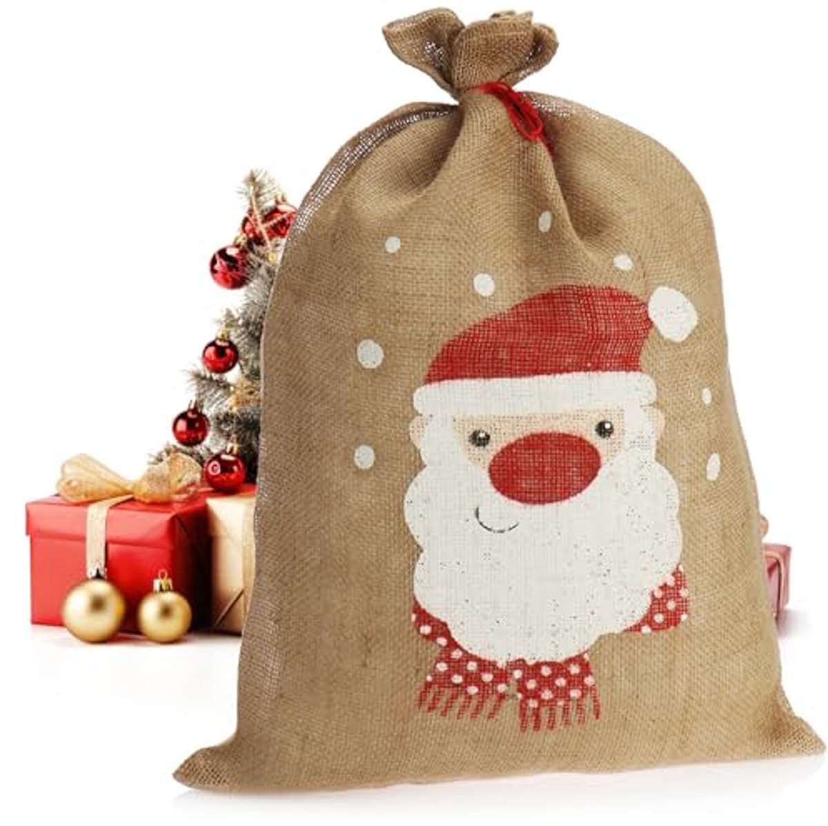 Grote Jute Kerst Geschenktas met Kerstmotief voor Cadeaus