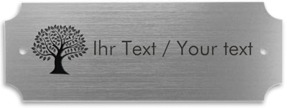 Elegant deurbordje in RVS-look met gravure - 180 x 65 mm, zilver metallic, hoekig - ideaal voor bel en brievenbus