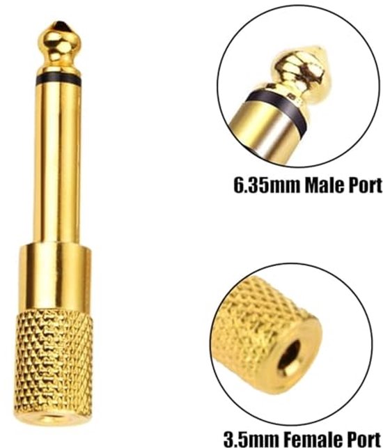 DeleyCON Jack Adapter 3,5mm Naar 6,35mm – Stereo, 24K Verguld, TRS, 55 Mm Lang, Geschikt Voor Smartphone, Laptop, Versterker, Piano, Gitaar