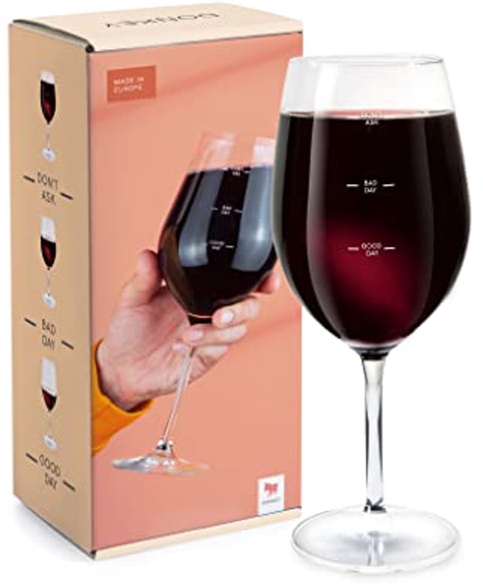 Grappig XL Wijnglas met Stemmingsbarometer - Glas van Moods - 560ml