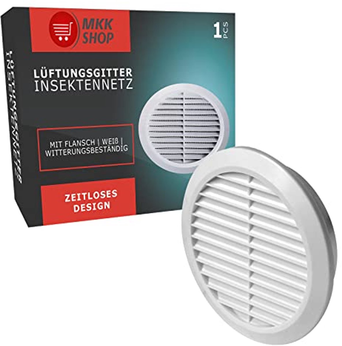 Ventilatierooster Ø 110 mm voor badkamer en wc - Kunststof wit met insectenwerend net