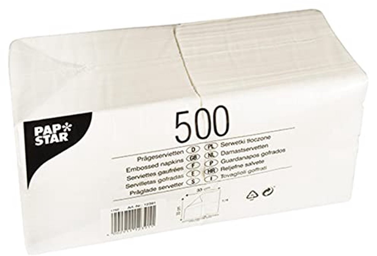 Witte Servetten 33 x 33 cm - 500 Stuks, 1-laags, 1/4 Vouw
