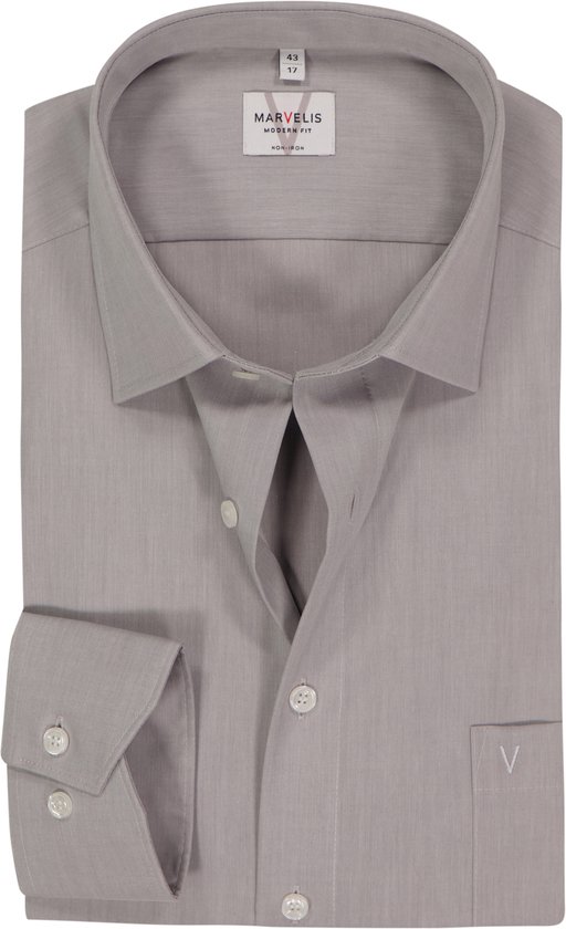 Chemise MARVELIS modern fit - manches courtes - gris - Ne se repasse pas - Taille de col : 46