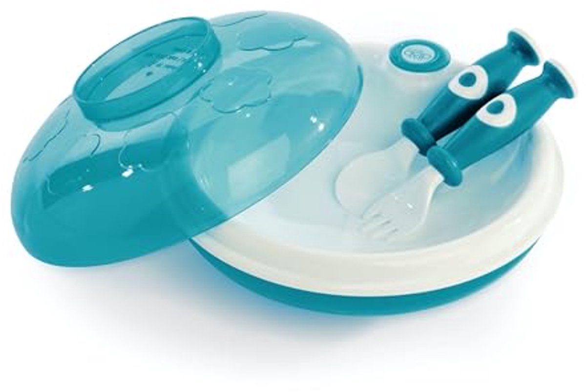 Warmhoudbord met bestek voor babyvoeding - Turquoise