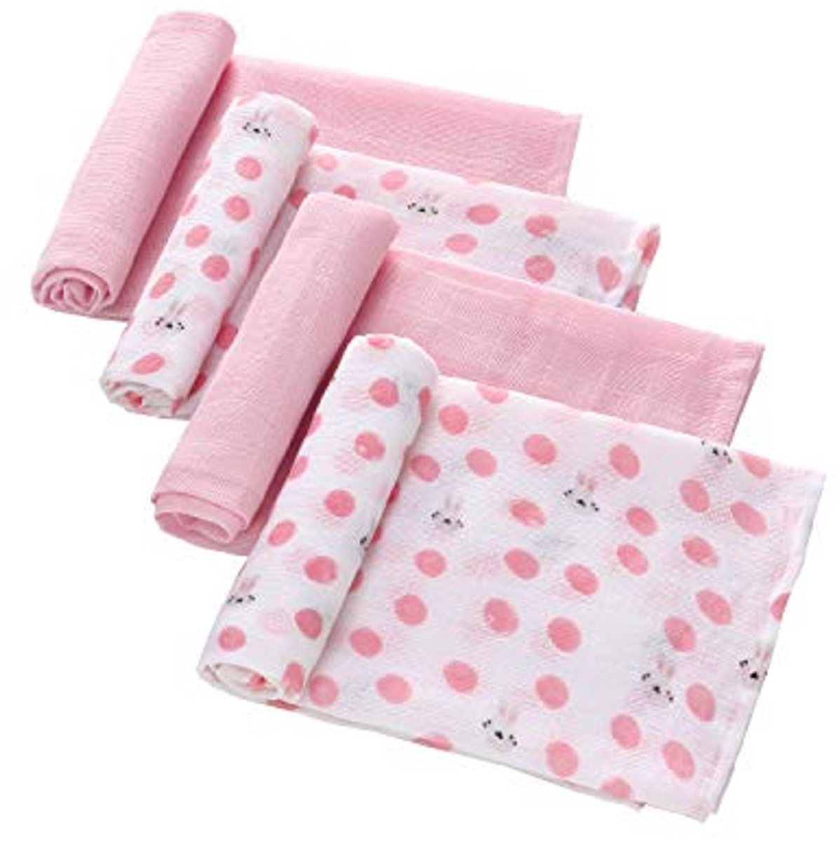 Baby Muslin Doeken 70 x 70 cm - 4 Stuks - Zwangerschapsdoeken - 100% Katoen - Zacht en Ademend voor Pasgeborenen - Roze met Konijn