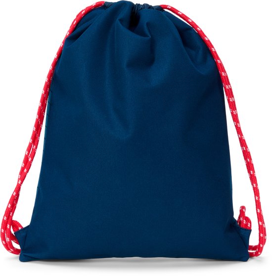 Navy gymtas met rode koordjes.