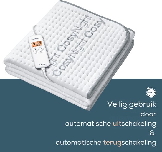 Beurer UB 101 Cosy elektrisch onder‐deken voor 1‑persoonsbed 198 × 92 cm, 2 verwarmingszones, 9 temperatuurstanden, automatische uitschakeling, ECO‑ modus, wasbaar