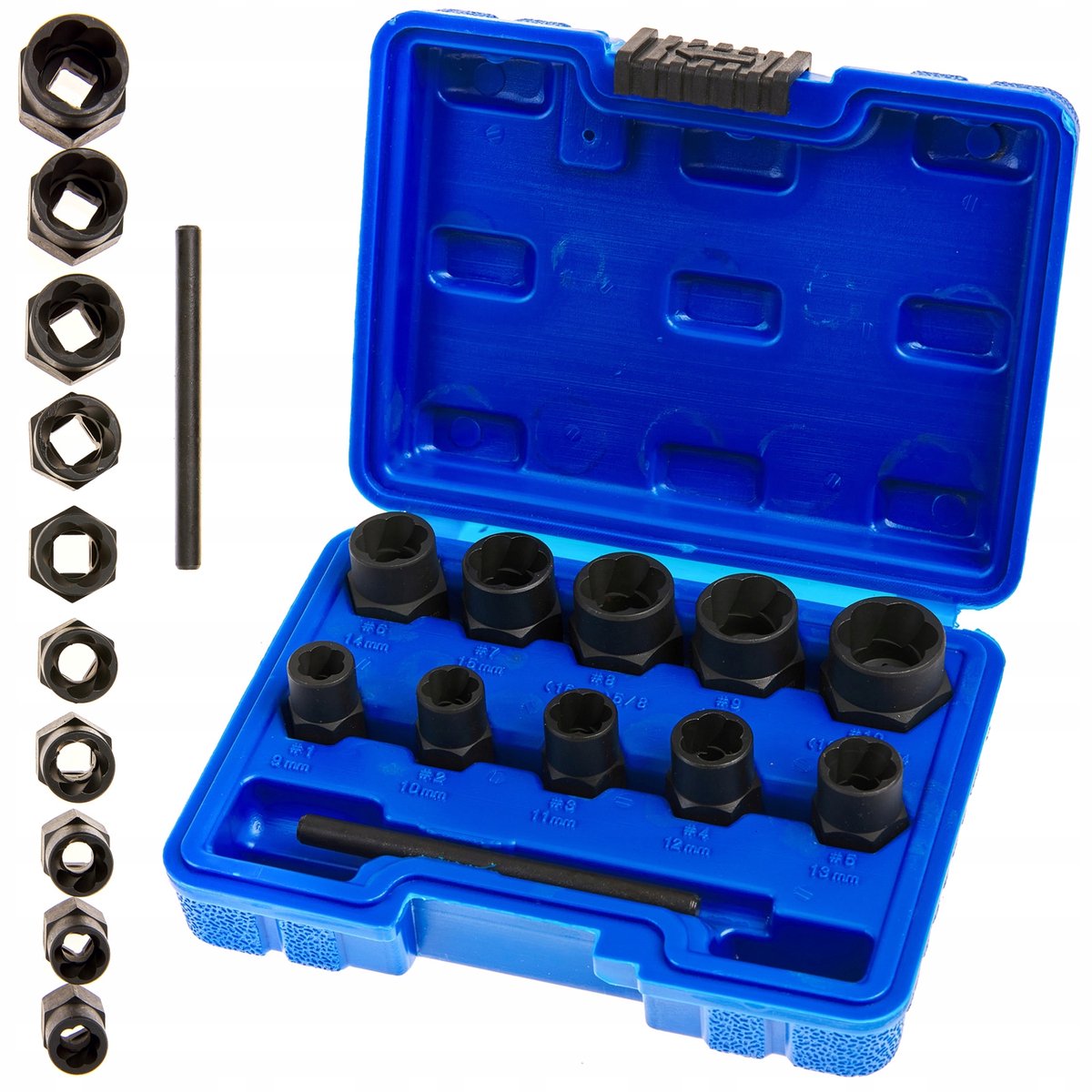 Dopsleutelset voor beschadigde moeren en bouten, 9-19 mm, 11-delig