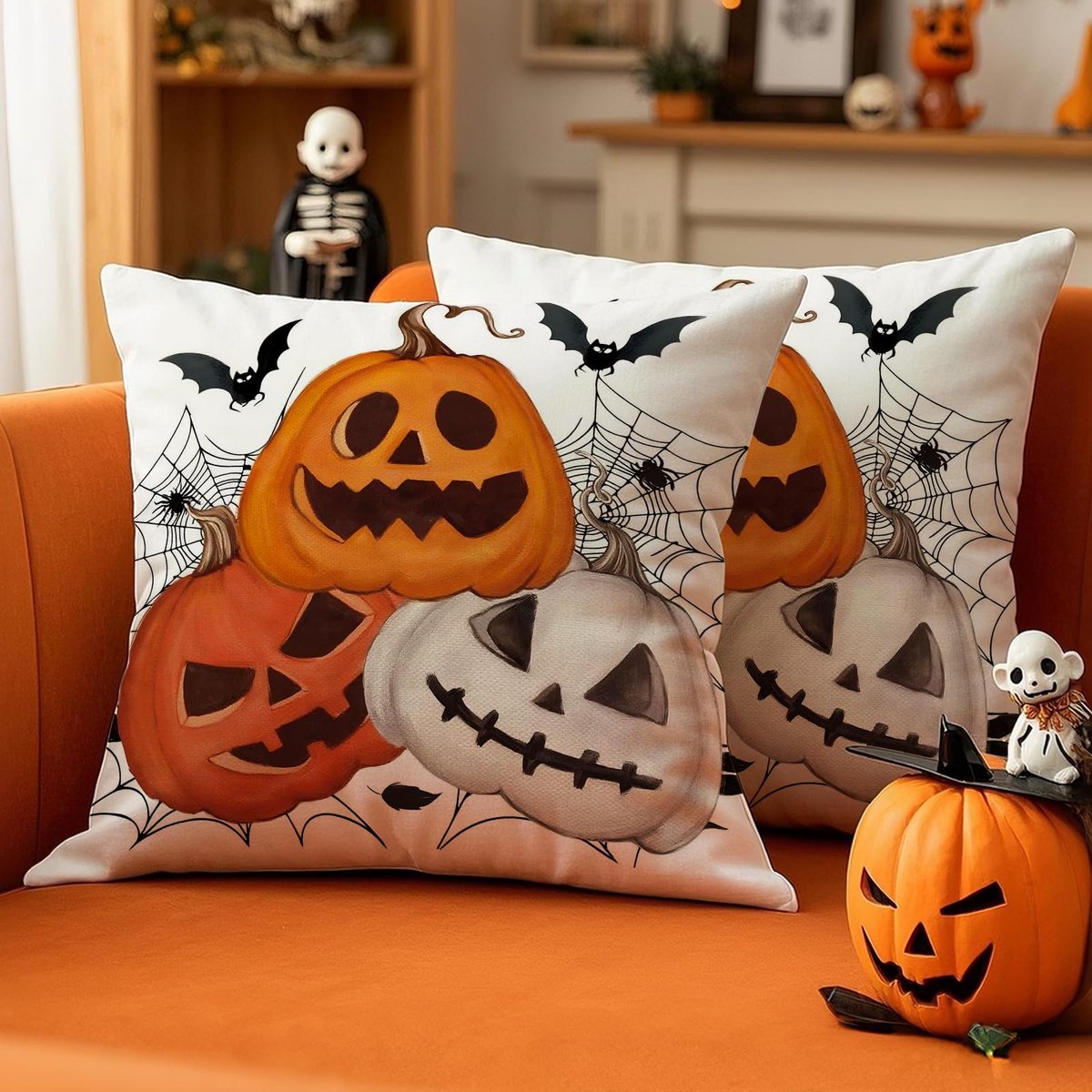 Unyqoos Set van twee fluwelen kussenhoezen met herfstmotief voor huisdecoratie Kleurjik