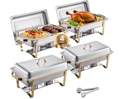 TrendWave 4-Pack Buffetset – RVS Chafing Dishes met 2 Full-Size & 4 Half-Size Pannen – Professionele Warmhoudset Feest & Catering