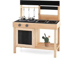 COSTWAY Modderkeuken voor Kinderen - Houten Speelkeuken met 11 Accessoires