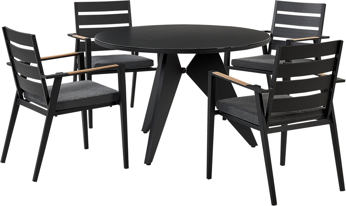 OLMETTO / TAVIANO - Tuinset voor 4 - Zwart - Aluminium