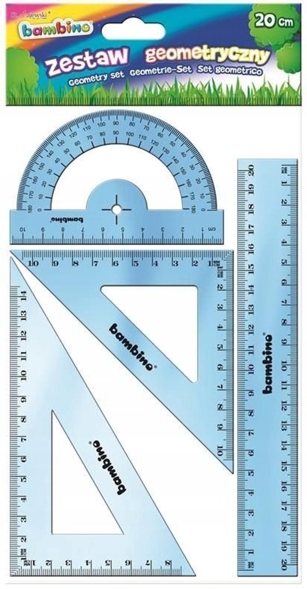 Bambino Geometrie Set 4 Delen - Liniaal, Tekendriehoek, Gradenschaal