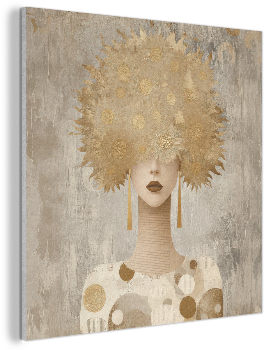 Akoestisch wandpaneel 40x40 cm - Vilt schilderij Goud - Portret - Vrouw - Akoestische panelen - Geluidsdempende wanddecoratie - Geluidsisolatie woonkamer - Muurdecoratie geluidspanelen