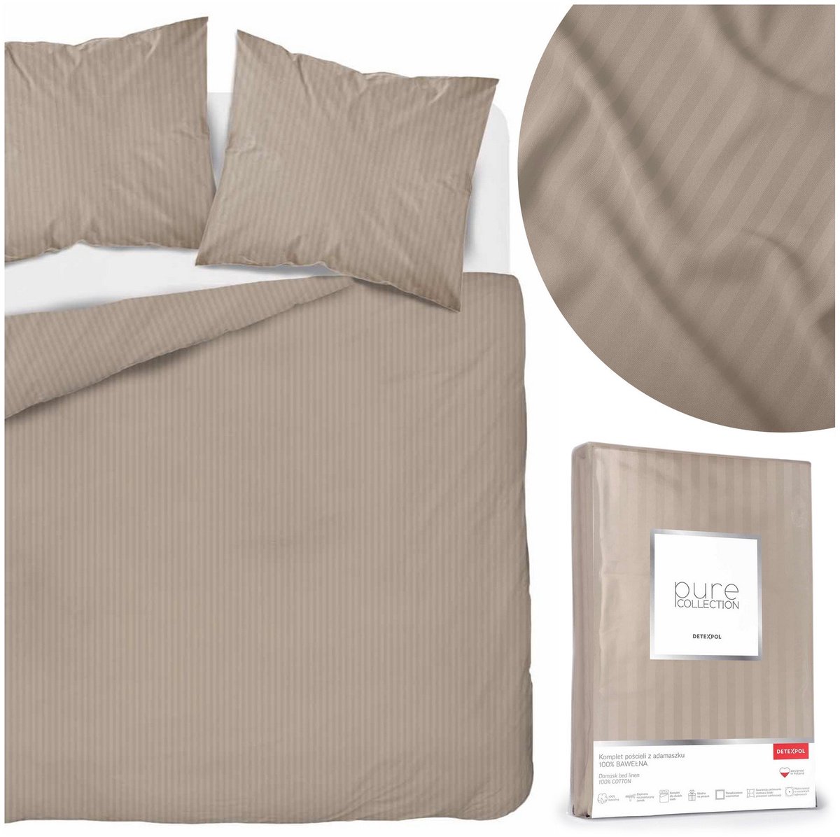 Pure Adamaszek Beddengoed Taupe 160x200cm - Luxe Katoen