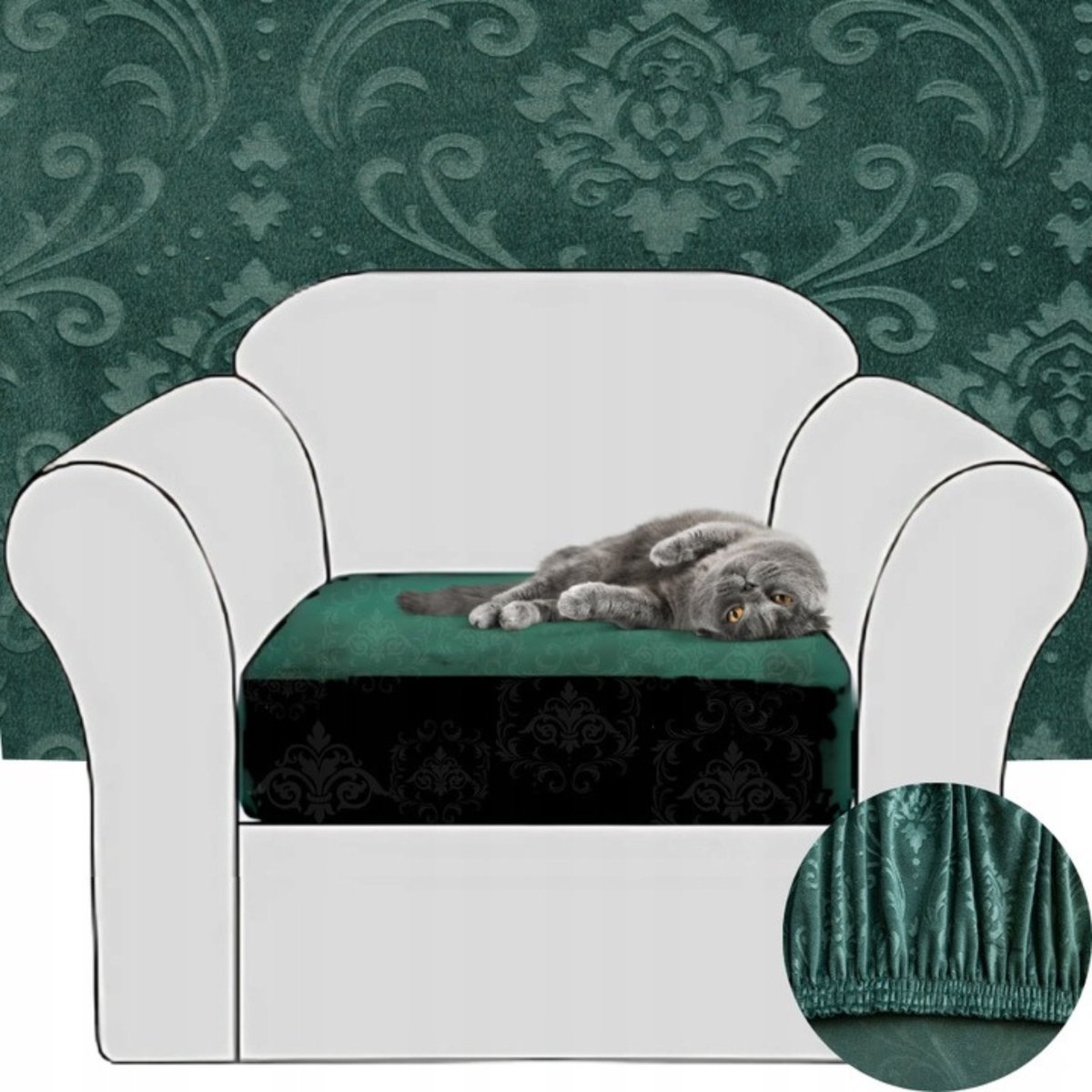 Elastische Bankhoes Velours met Ornament - Groen