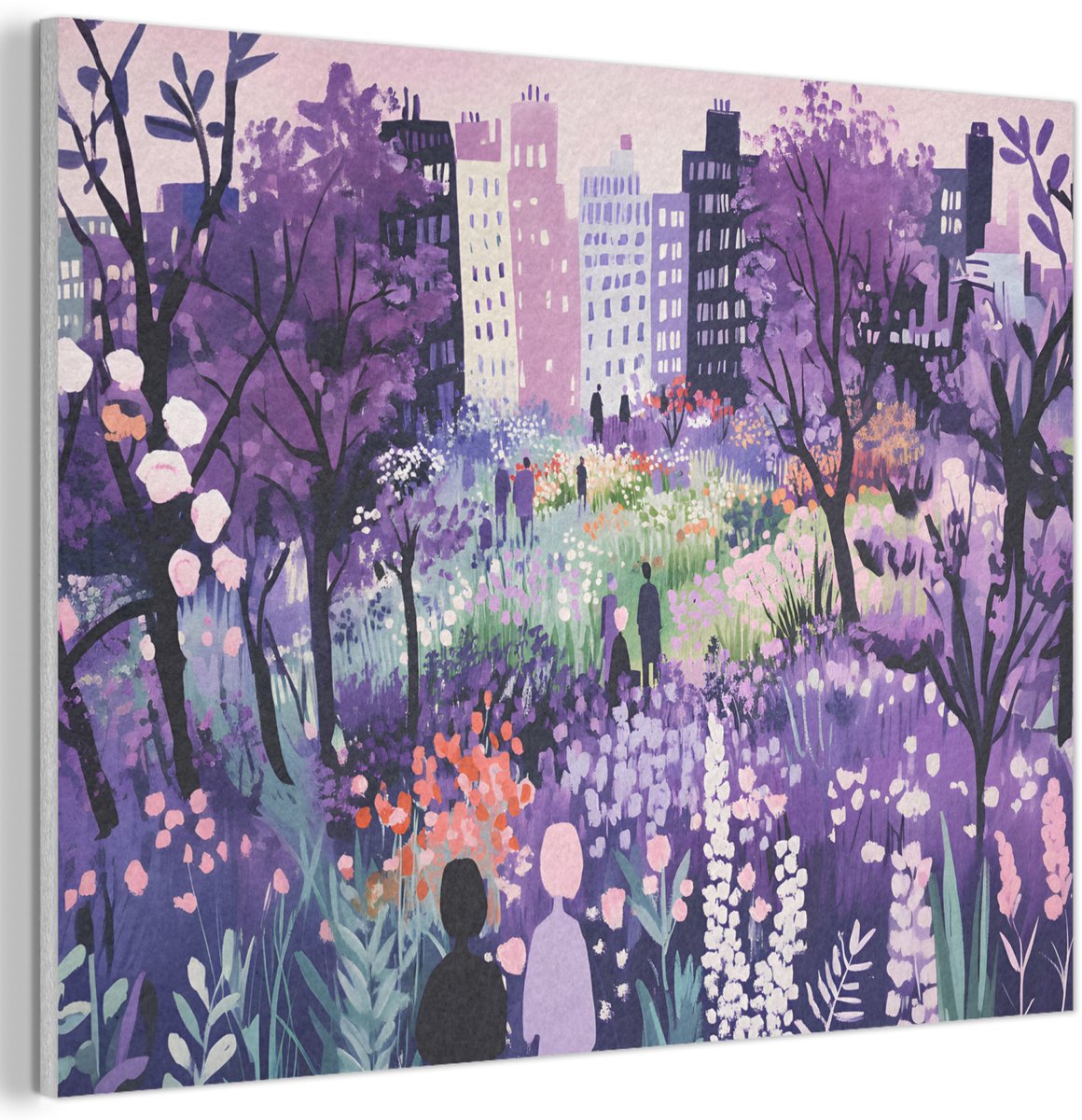 Akoestisch wandpaneel 70x50 cm - Vilt schilderij Park - Bomen - Bloemen - Gebouwen - Akoestische panelen - Geluidsdempende wanddecoratie - Geluidsisolatie woonkamer - Muurdecoratie geluidspanelen