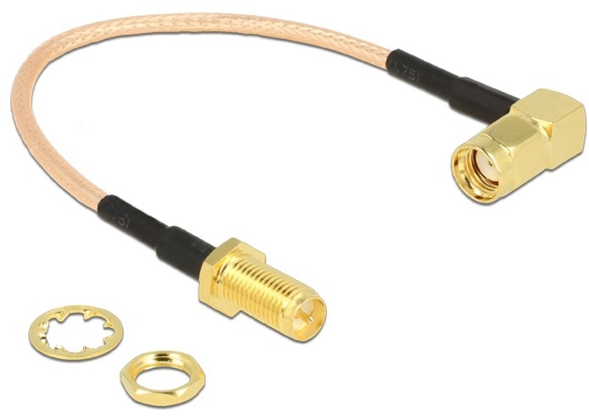 RP-SMA (m) - RP-SMA (v) haakse inbouw adapter - RG316 - 50 Ohm / transparant - 0,15 meter