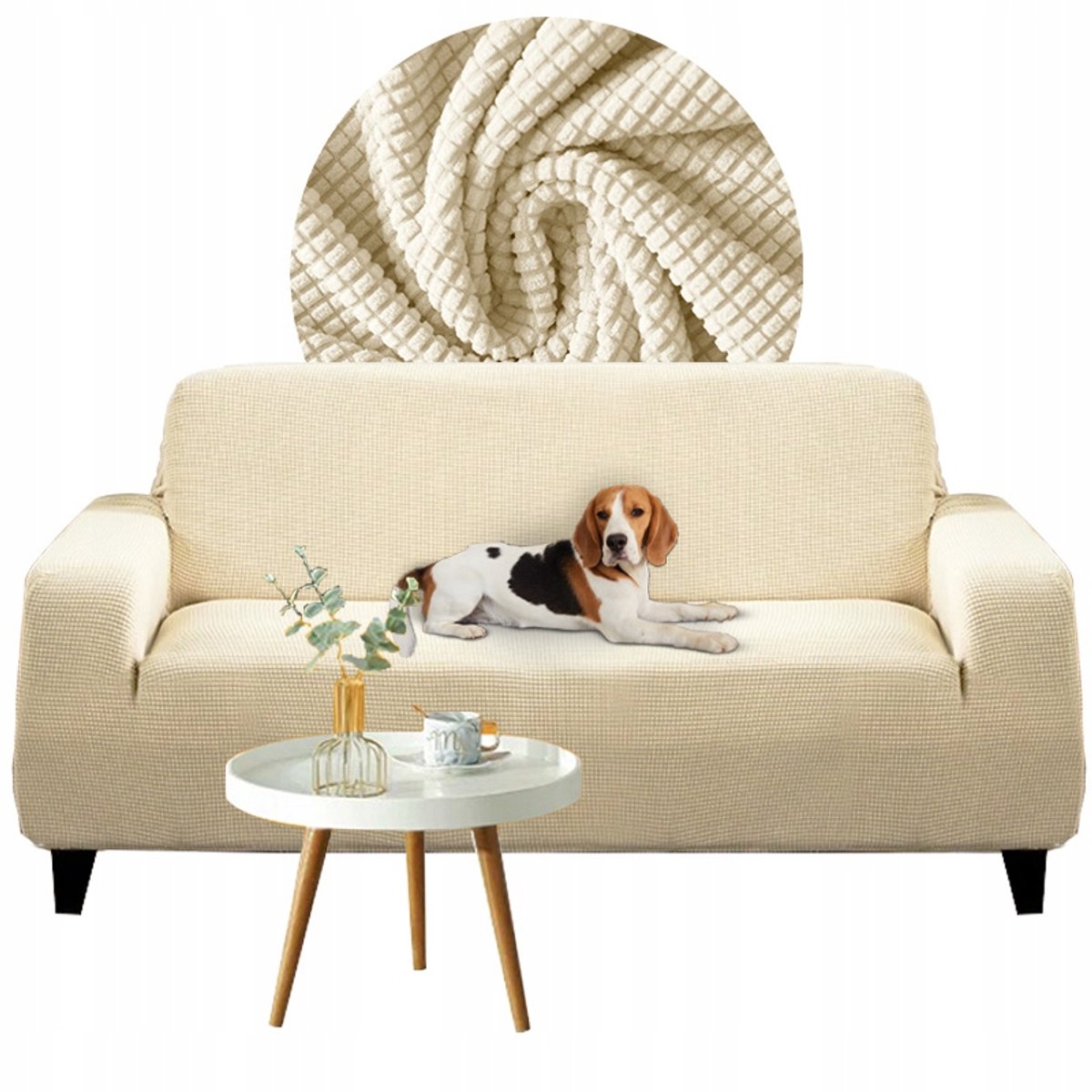 Crème jacquard bankhoes voor 2-zitsbank (145-185 cm)