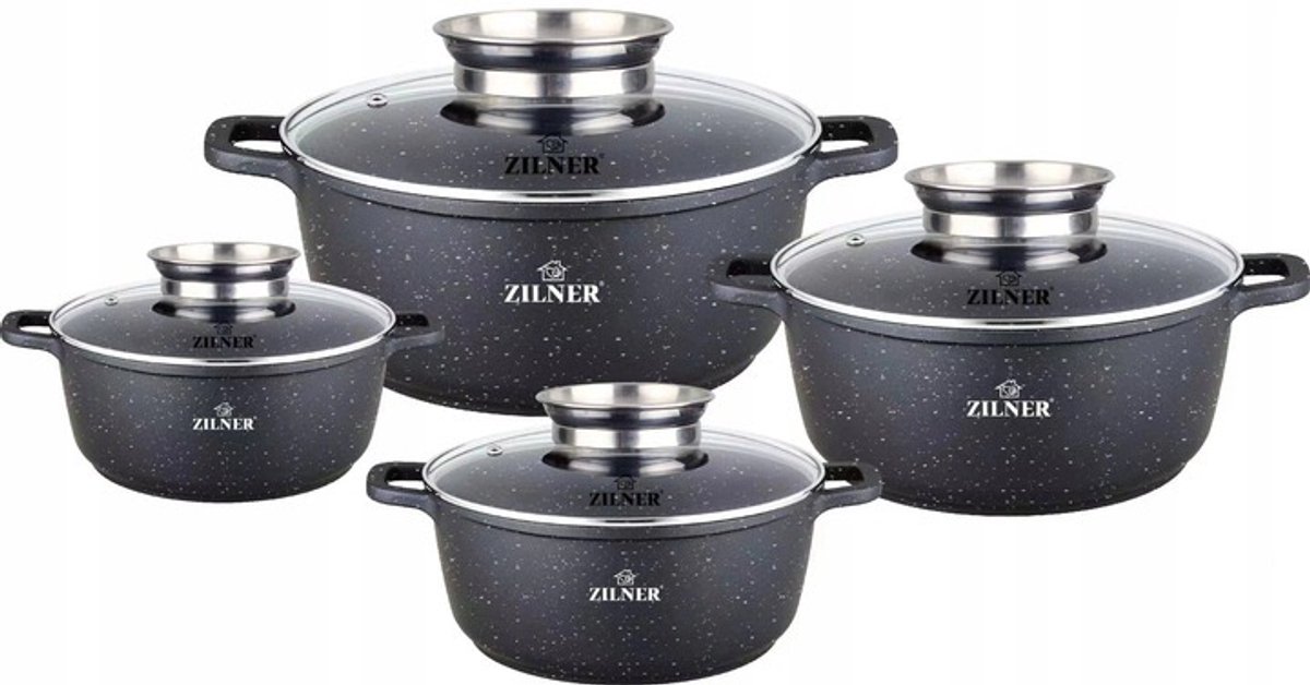 Zilner Aroma Knob Zwart Marmen 8-delig Pannenset - Inductie