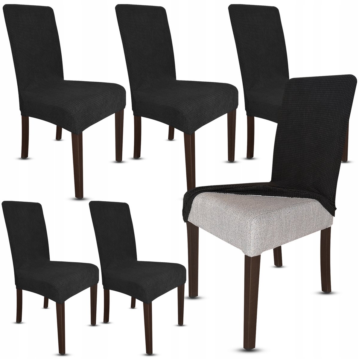 Stoelhoes 6 Stuks - Elastisch & Universeel - Jacquard Zwart