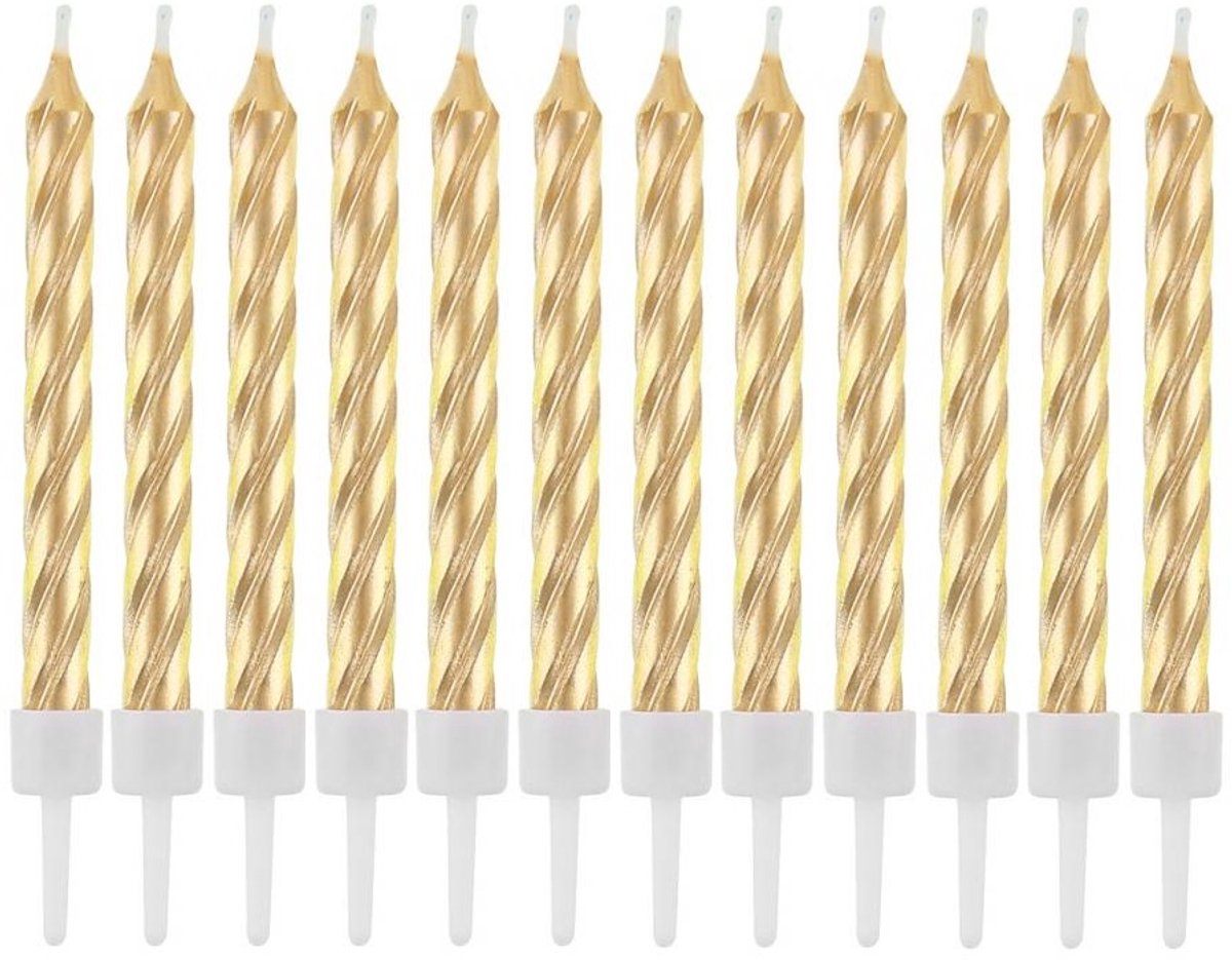 Gouden Verjaardagstaartkaarsen 12 Stuks met Houders