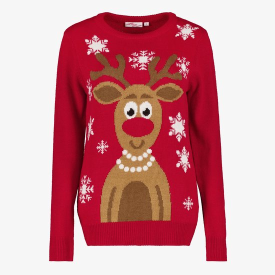 Pull de Noël moche TwoDay pour femme avec rennes - Rouge - 100 % Acryl - Extra doux - Taille L