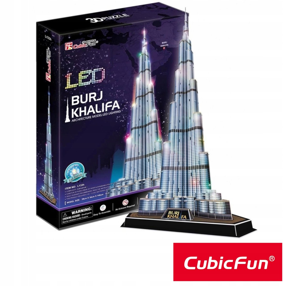 CubicFun 3D LED-puzzel Burj Khalifa Dubai - 136 delen