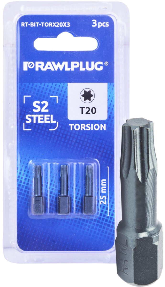 Rawlplug Torx T20 Bits 25mm - 3 Stuks