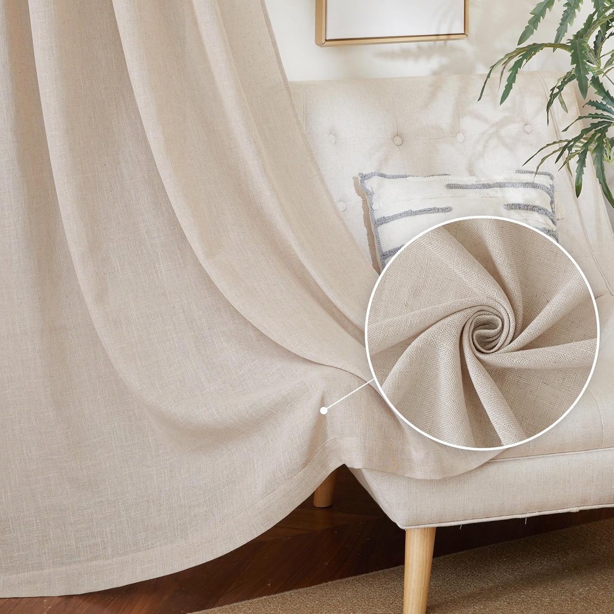 Linnen Korte Gordijnen Vitragegordijnen voor Woonkamer en Slaapkamer - 140x260 cm - Beige