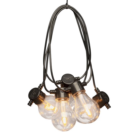 Konstsmide® Sweden 2391-800 - Snoerverlichting - Premium feestverlichting 10 lamps extra warmwit met vervangbare single filament PowerLED lichtbronnen - zeer energiezuinig en duurzaam - 450 cm - 24V - 4 traps dimmer - voor buiten of binnen