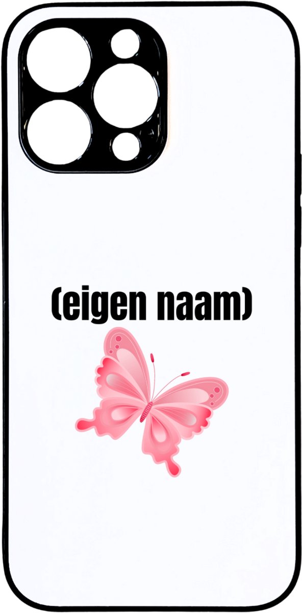 Hacebo® - roze vlinder met eigen naam telefoonhoesje - Vlinder - dieren liefhebber - telefoonhoesjes - iemand die houdt van vlinders - verjaardag - cadeau - kado - geschenk - hoesje geschikt voor iPhone 14 Pro Max