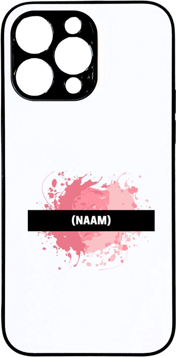 Hacebo® - roze verfvlek met eigen naam telefoonhoesje - kunstenaars/kunstenaressen - telefoonhoesjes - verjaardag - mensen die houden van verven - kunst liefhebbers - cadeau - kado - geschenk - hoesje geschikt voor iPhone 14 Pro Max