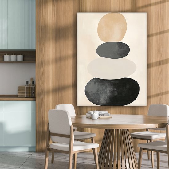 Canvas schilderij 90x120 cm - Exclusieve wanddecoratie Japandi - Wabi sabi - Beige - Muurdecoratie woonkamer - Slaapkamer decoratie - Kamer accessoires - Schilderijen op canvas