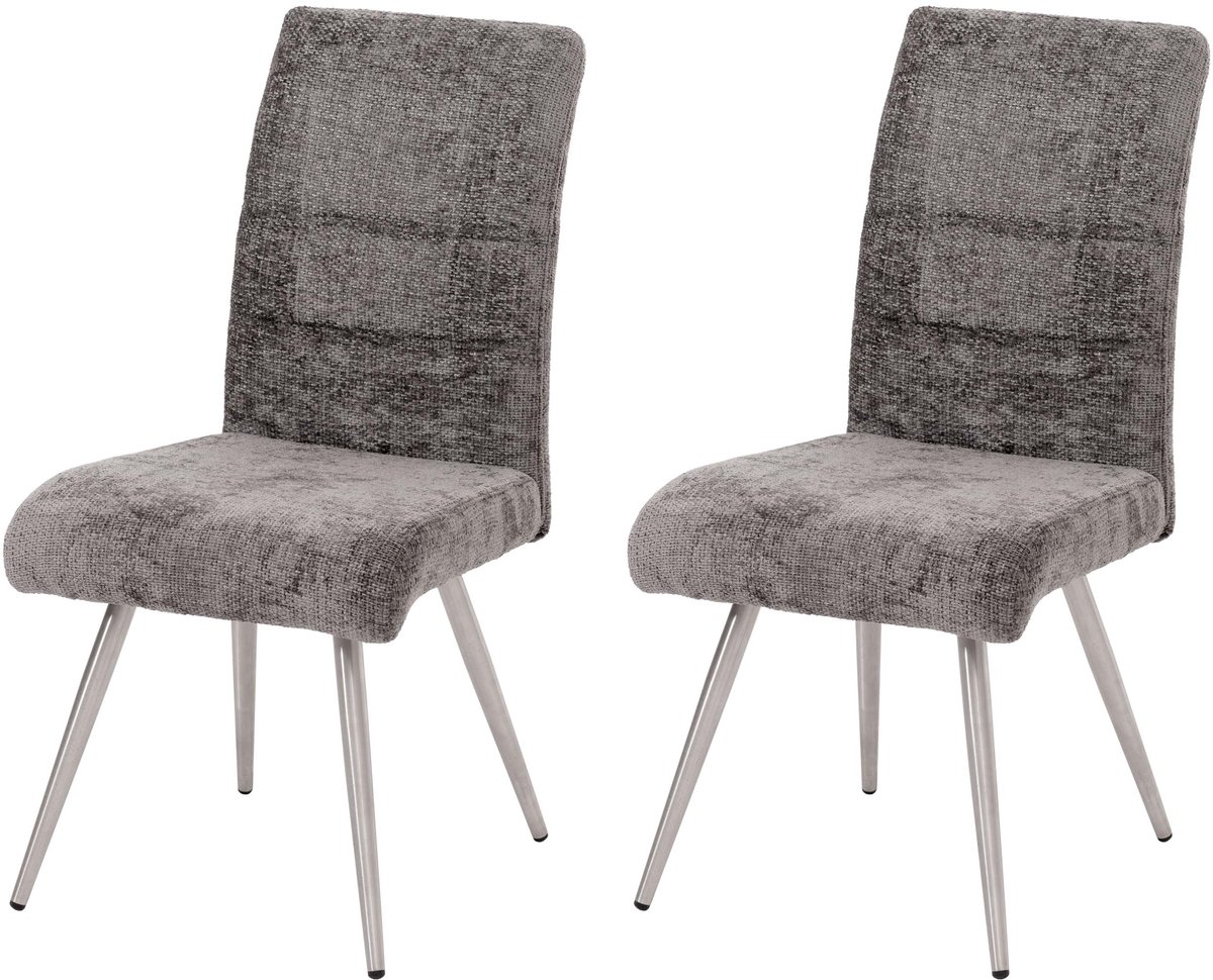 Set van 2 eetkamerstoelen MCW-G55, keukenstoel met rugleuning, geborsteld roestvrij staal, stof/textiel chenille ~ donkergrijs