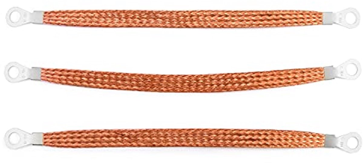 Universele motor aardingsband 20cm - 3 stuks - Gevlochten koper met kabelschoenen 6-8