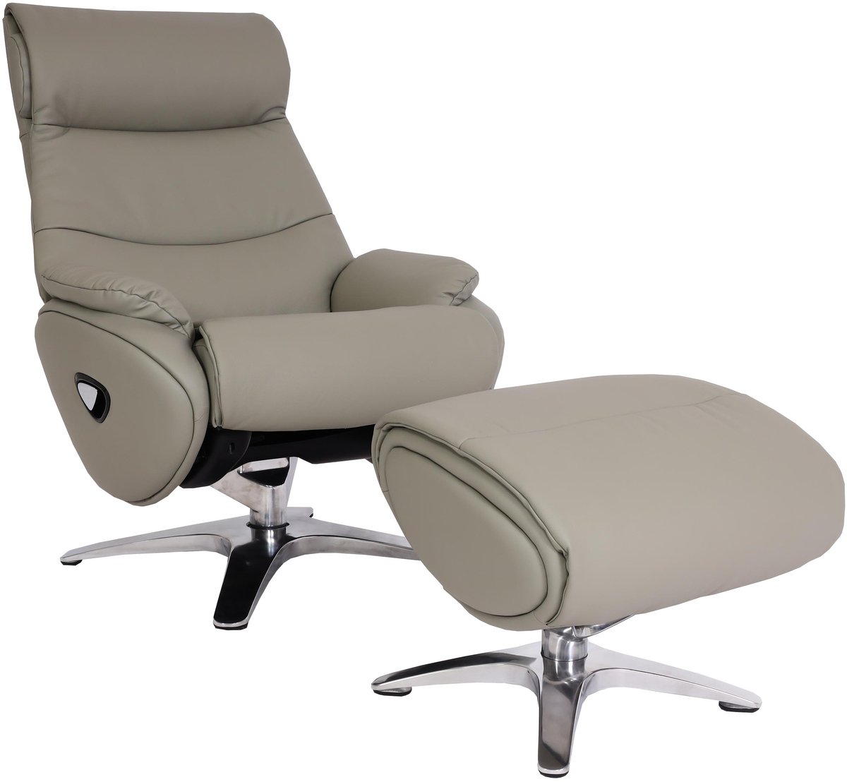 MCW Relaxfauteuil met hocker MCW-K98, TV-fauteuil, relaxfunctie, draaibaar, metaal echt leer/kunstleer ~ grijs
