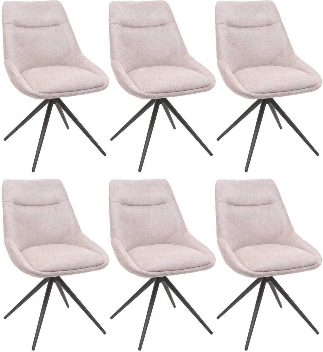 Set van 6 eetkamerstoelen MCW-M65, keukenstoel, leunstoel, draaibaar, automatische positie, metaal, stof/textiel ~ crème-beige