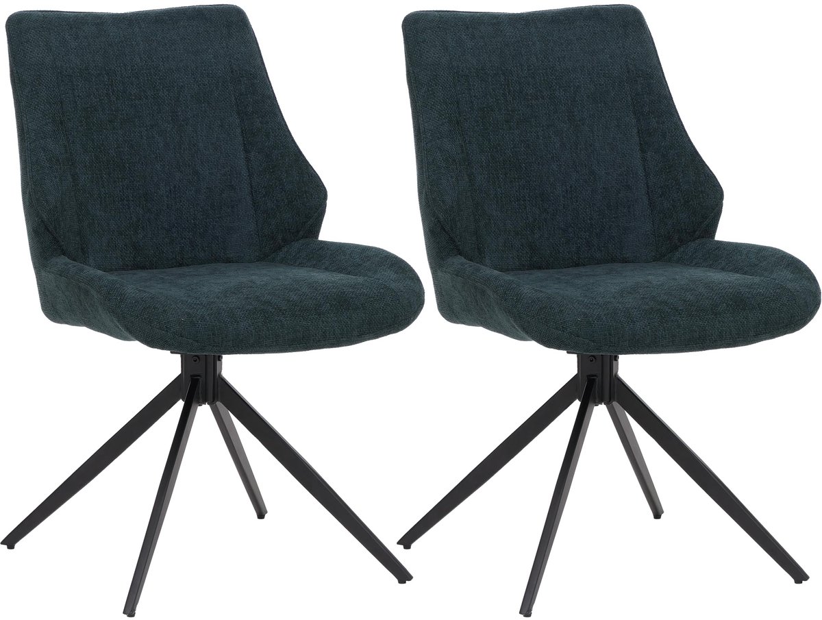 Set van 2 eetkamerstoelen MCW-O48, keukenstoel, draaibaar met Auto-Return, stof/textiel chenille (320 g/m²) ~ petrolgroen