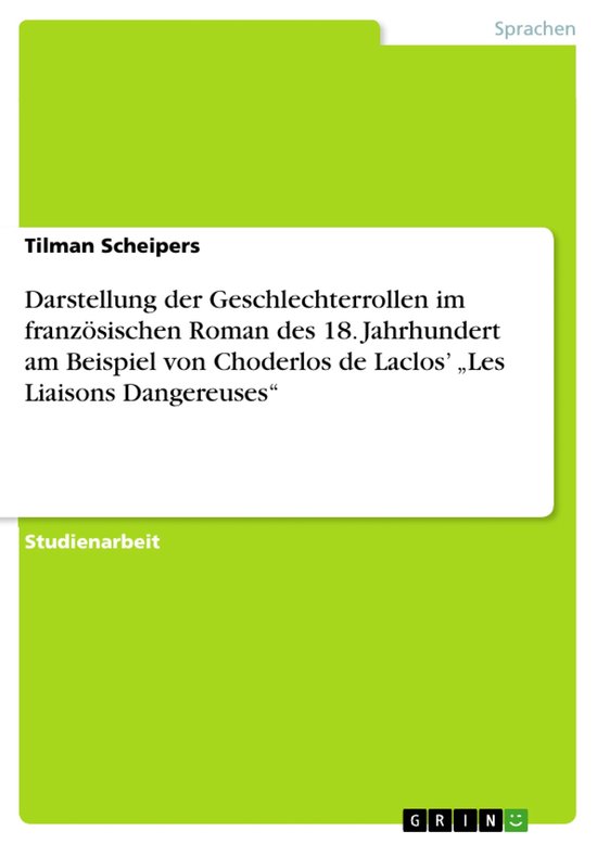 Darstellung Der Geschlechterrollen Im Franz�Sischen Roman  ... - cover