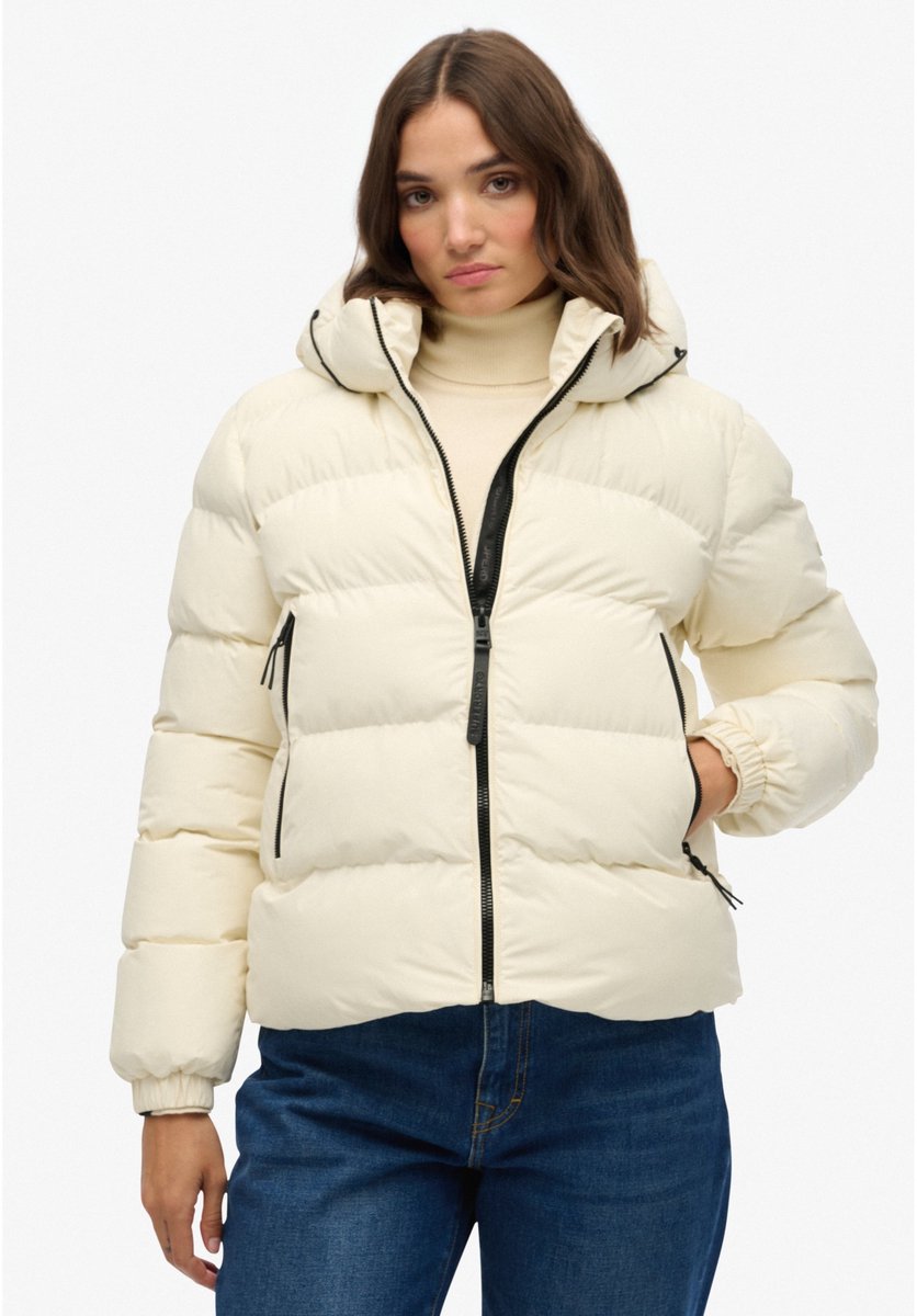 Superdry Hooded Sports Puffer Winterjas Dames 3XL Creme
