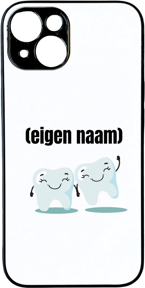 Hacebo® - 2 tanden telefoonhoesje - Tandarts - mondhygienist - telefoonhoesjes - met eigen naam - leuk cadeau voor iemand die tandarts is - cadeau - kado - hoesje geschikt voor iPhone 14