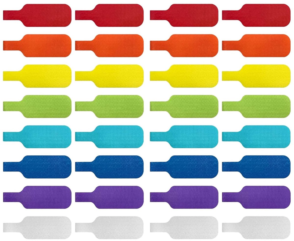 QTTVBTNA - 32-delige Kabellabels Set - nylon kabellabels - voor Kabelbeheer Thuis en op Kantoor - 8 Verschillende Kleuren